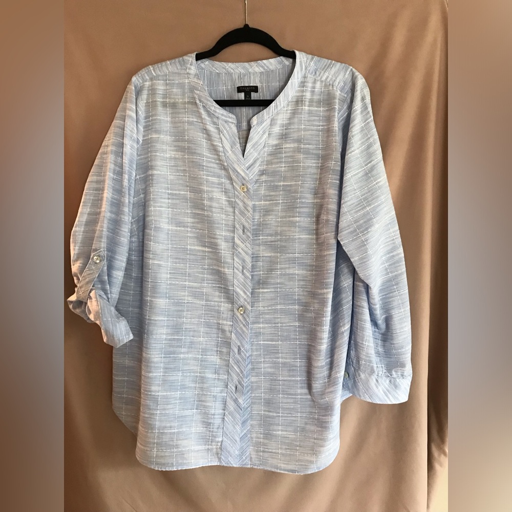 Talbots Light Blue Striped Button-Down Tunic - image 1